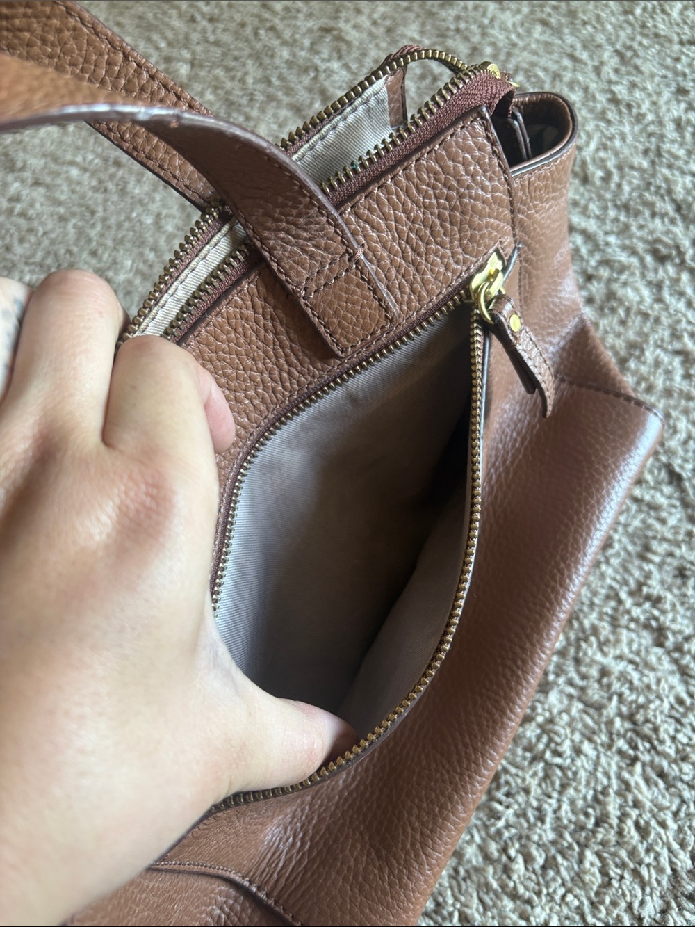 Fossil Tessa satchel Chestnut Brown Pebbled Leather Shoulder Bag - Picture 16 of 16